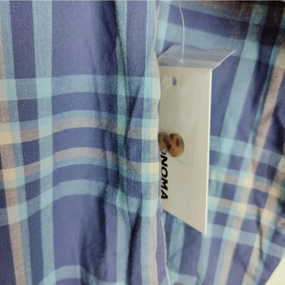 NWT Sonoma Boys' Blue Plaid Button Down Shirt, Size S